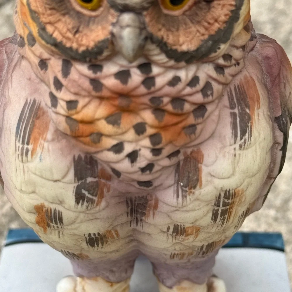 Vintage porcelain Decorative Owl Figurine - Multicolor Ceramic Bird Sculpture